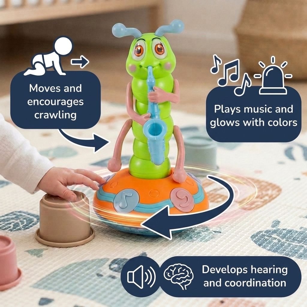 Jazzy Caterpillar Spinning Musical Light Toy