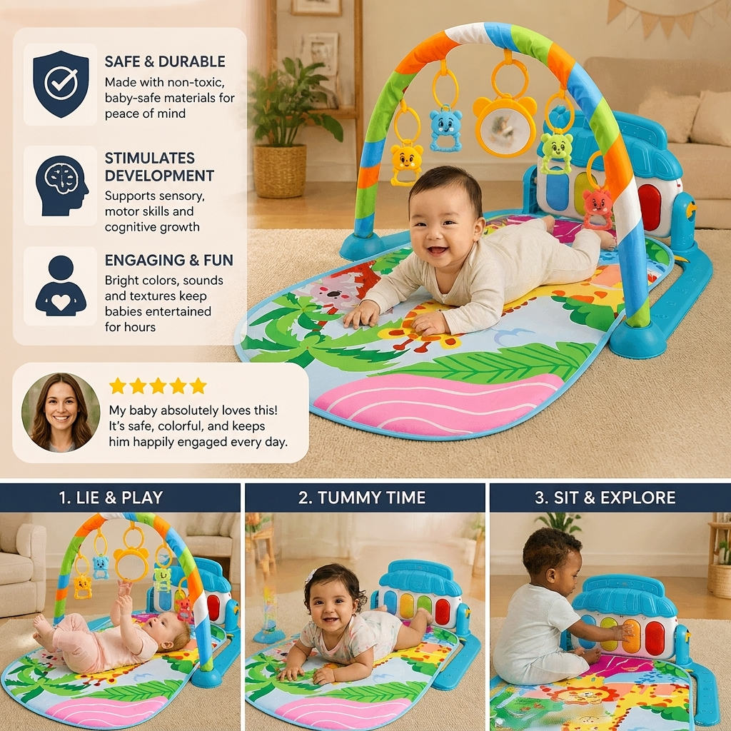 Jungle Play Gym Baby Activity Mat with Piano